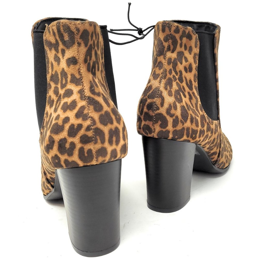 Women's Ankle Block Heel Boots, Leopard Print Booties - Picture 4 of 5